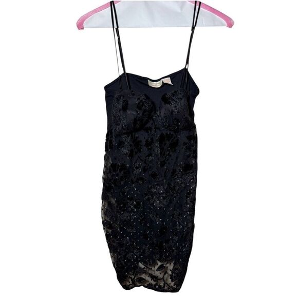 Vintage 90s Victoria’s Secret Gold Label Black Lace Velvet Sequins Nightgown LG - Picture 1 of 4